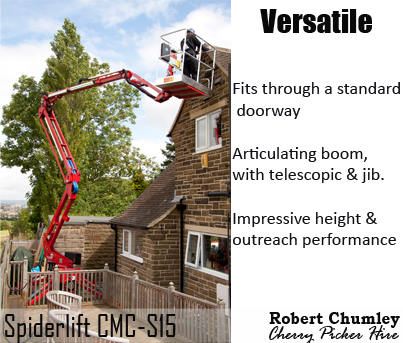 Spider lift CMCS-15 Cherry picker Access platform hire Bridgend, Porthcawl, Port Talbot, Swansea, Cardiff, Cowbridge and surrounding areas